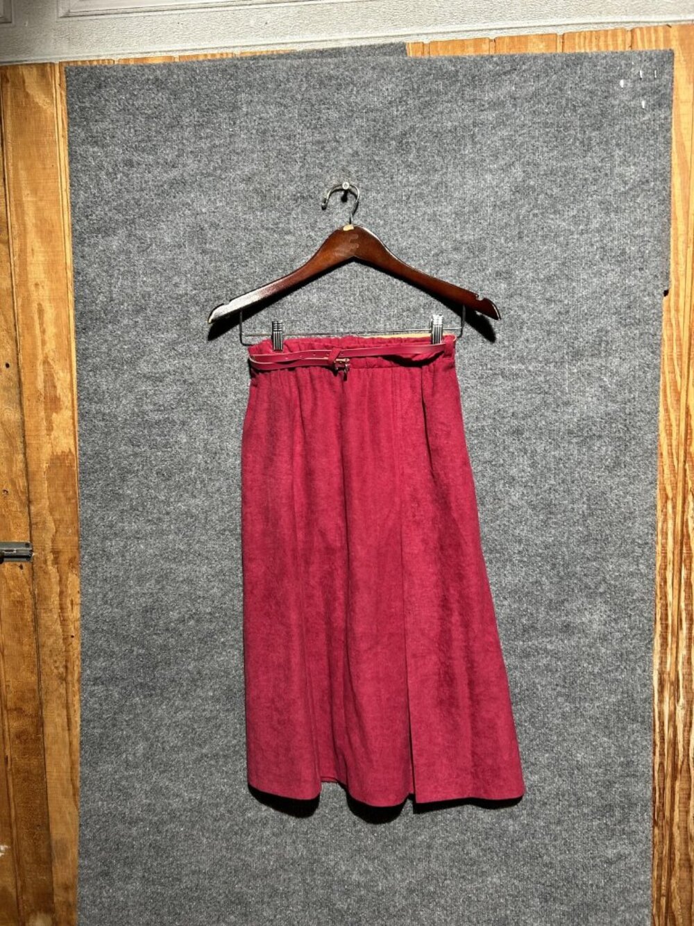 Skirt Juniors 13/14 Red A-Line Midi Elastic Waist Belt Buckle Polyester Pull On